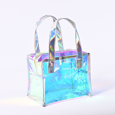 Private Label Professional Large Capacity Quilted Zipper Travel Wholesale Custom Printed LOGO Reusable Fashion Shopping Rainbow-Colored Gift Holographic Glossy Layer PVC Tote Bag