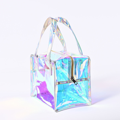 Private Label Professional Large Capacity Quilted Zipper Travel Wholesale Custom Printed LOGO Reusable Fashion Shopping Rainbow-Colored Gift Holographic Glossy Layer PVC Tote Bag