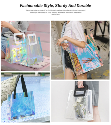 Private Label Professional Large Capacity Quilted Zipper Travel Wholesale Custom Printed LOGO Reusable Fashion Shopping Rainbow-Colored Gift Holographic Glossy Layer PVC Tote Bag