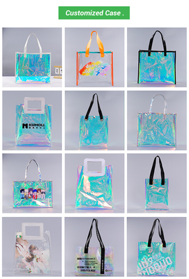 Private Label Professional Large Capacity Quilted Zipper Travel Wholesale Custom Printed LOGO Reusable Fashion Shopping Rainbow-Colored Gift Holographic Glossy Layer PVC Tote Bag