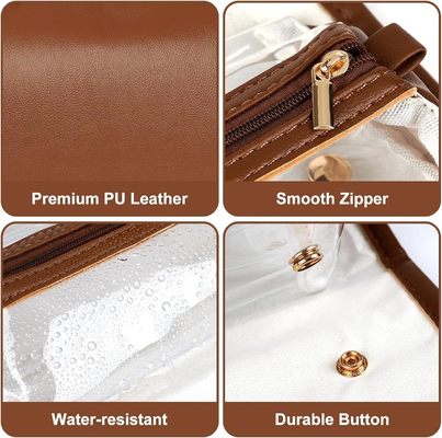 DuPont Travel Folding Storage Cosmetic Bag, pu lether Travel Makeup Organizer Bag, Foldable Toiletry Bag With Detachable Pouches, Large Capacity 4-In-1 Roll-Up Cosmetic Storage With Handle For Women
