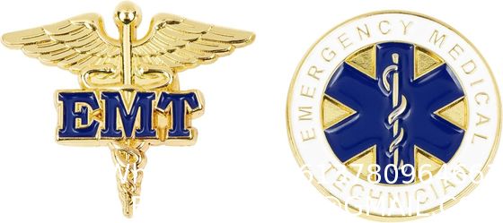 Emergency Medical Technician "EMT" Lapel Pin Set American Flag Uniform Pin For Police and Firefighters Metal Name Badges Engraved Metal Police Fire ornaments Better Badges