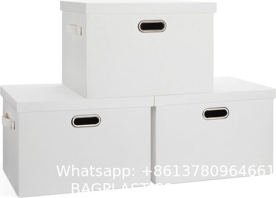 Linen Fabric, Metal Handles Collapsible Stackable Storage Bins With Lids, Packs White Linen Fabric Closet Boxes With Lids, Storage Cube Baskets Container Organizers For Bedroom Office
