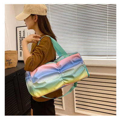 Holographic Shimmering Gym Duffle Bag With Shoes Compartment & Wet Pocket, Women Weekend Overnight Travel Bag Gymnastic Dance Bag For Girl