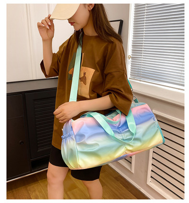 Holographic Shimmering Gym Duffle Bag With Shoes Compartment & Wet Pocket, Women Weekend Overnight Travel Bag Gymnastic Dance Bag For Girl