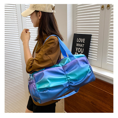 Holographic Shimmering Gym Duffle Bag With Shoes Compartment & Wet Pocket, Women Weekend Overnight Travel Bag Gymnastic Dance Bag For Girl