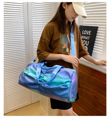 Holographic Shimmering Gym Duffle Bag With Shoes Compartment & Wet Pocket, Women Weekend Overnight Travel Bag Gymnastic Dance Bag For Girl