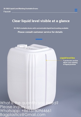 25L Plastic Barrel White Food Grade Square Jerry Can HDPE 25 Litre Chemical Drum Transparent 25 KGS Container Food Grade Square Plastic Bucket Jerrycan Laboratory Waste Liquid Drums Thickened Stack