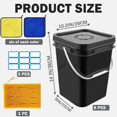 Square Bucket With Lid,Industries Barrels With Lid And Plastic Handle,Rain Buckets,Food Storage Containers DIY Label Stickers Towel And Brush For Paint Storage Tank Crafts