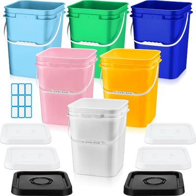 Square Bucket With Lid,Industries Barrels With Lid And Plastic Handle,Rain Buckets,Food Storage Containers DIY Label Stickers Towel And Brush For Paint Storage Tank Crafts
