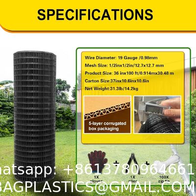 Chicken Wire Fencing, 19Gauge, Vinyl PVC Coated Mesh, Welded Wire Mesh, Perfect For Gopher Wire, Rodent Mesh, Tree Guard, Chicken Coop