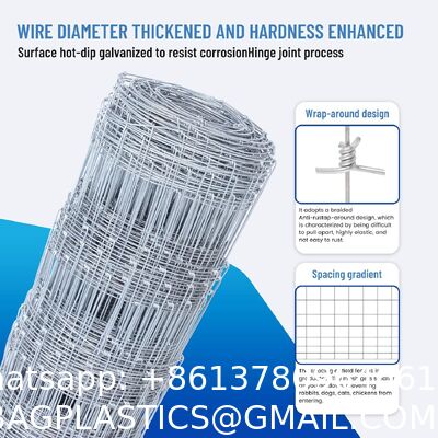 14 Gauge 4ft × 328ft Cattle Fence Panels, Farm Fence Grassland Fencing, For Yard Garden And Animal Protection Galvanized Fixed Knot Farm Fencing Wire for Deer Cattle Sheep Safety Use