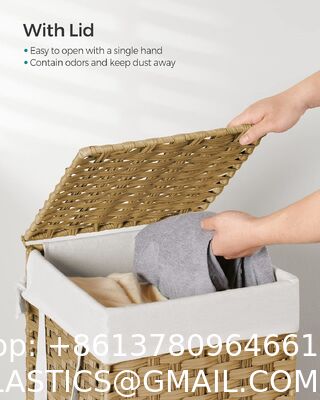 Laundry Hamper With Lid, 23.8 Gallon (90 L) Synthetic Rattan Clothes Laundry Basket With Lid And Handles, Foldable, Removable Liner, Goose Yellow