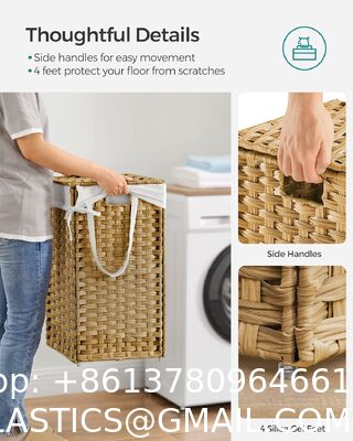 Laundry Hamper With Lid, 23.8 Gallon (90 L) Synthetic Rattan Clothes Laundry Basket With Lid And Handles, Foldable, Removable Liner, Goose Yellow