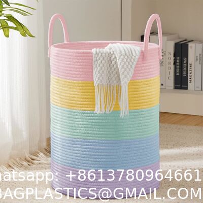 Woven Rope Laundry Hamper Basket, Tall Luandry Basket, Baby Nursery Hamper For Blanket Storage, Clothes Hamper For Laundry In Bedroom-Large-(CUSTOMIZED COLOR, 58L, 72L)