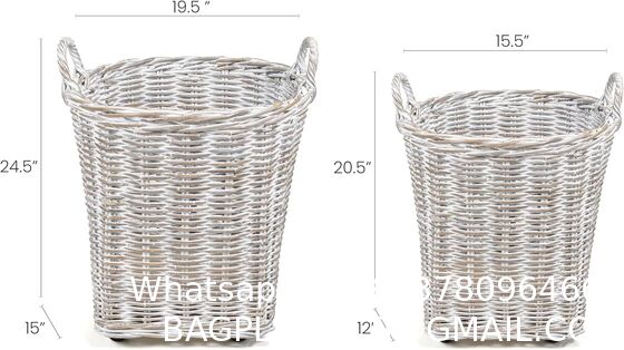 Hand-Woven Rattan Nesting Wicker Storage Baskets W/ Wheels And Handles, Seagrass Container For Decoration In Bedroom, Laundry Room,White Wash/Kubu Gray