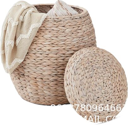 Products Vintage Multipurpose Hyacinth Storage Basket, Plant DéCor, Handwoven Organizer Tote For Bedroom, Living Room, Bathroom, W/Lid - Natural