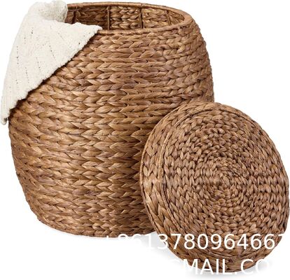 Products Vintage Multipurpose Hyacinth Storage Basket, Plant DéCor, Handwoven Organizer Tote For Bedroom, Living Room, Bathroom, W/Lid - Natural