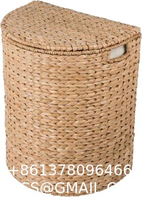 Wicker Waste Basket - Water Hyacinth Bathroom Garbage Can With A Lid - Bathroom Trash Can Boho Style - Wicker Trash Can With Lid For Household, Kitchen - Removable Liner, Iron Frame