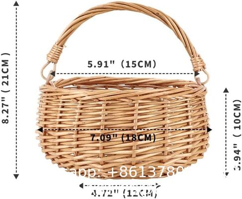 Wicker Picnic Basket With Double Leather Handles, Natural Willow Hamper For Easter Eggs Candy Wine Toy Flower Wedding Gifts
