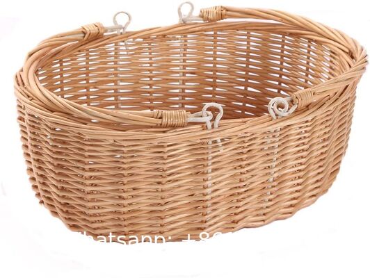 Wicker Picnic Basket With Double Leather Handles, Natural Willow Hamper For Easter Eggs Candy Wine Toy Flower Wedding Gifts