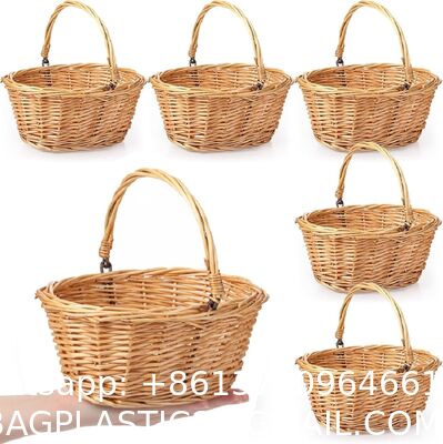 Wicker Picnic Basket With Double Leather Handles, Natural Willow Hamper For Easter Eggs Candy Wine Toy Flower Wedding Gifts