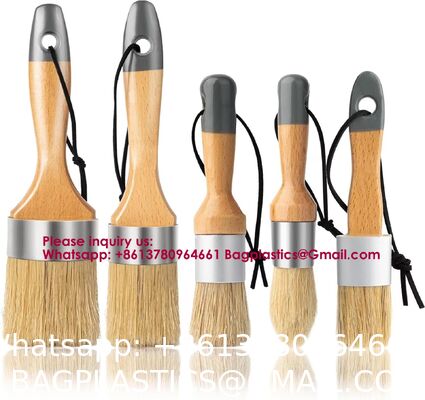 Bouldering Brush Chalk Paint Brush, Wax Paint Brush Set Of 5, Wax Brushes And Chalk Paint For Furniture DIY Art Crafts, Natural Bristle Round Oval Brush For All Painting And Waxing