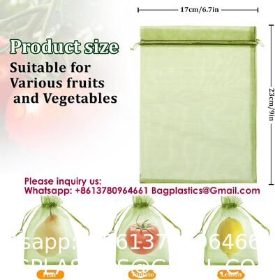 Fruit Protection Bags, Fruit Bags For Fruit Trees, Green Netting Fruit Cover Bags Drawstring Mesh Fruit Protectors Pest Barrier For Fruit Trees Veggies Garden