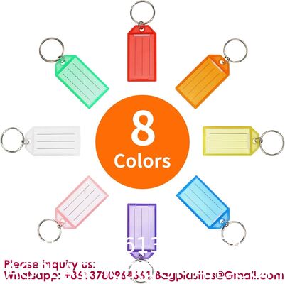 Plastic Key Tags, Key Labels With Ring And Label Window, Assorted Colours,Identifiers,Name and Labels,Adapt to USB Drive,Pets,Bags Split Ring Window Lucky Line Flexible Colored