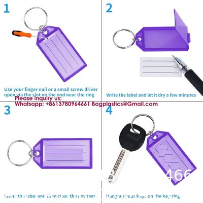 Plastic Key Tags, Key Labels With Ring And Label Window, Assorted Colours,Identifiers,Name and Labels,Adapt to USB Drive,Pets,Bags Split Ring Window Lucky Line Flexible Colored