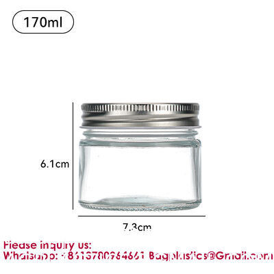 Clear Transparent Glass Cream Jars Metal Lid 4oz Spiral Mouth Aluminum Body Butter For Skin Care Cosmetic, Glass Jars Small Clear Vials with Screw Caps Tiny Containers