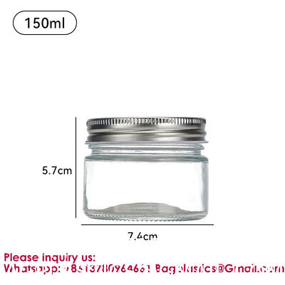 Clear Transparent Glass Cream Jars Metal Lid 4oz Spiral Mouth Aluminum Body Butter For Skin Care Cosmetic, Glass Jars Small Clear Vials with Screw Caps Tiny Containers