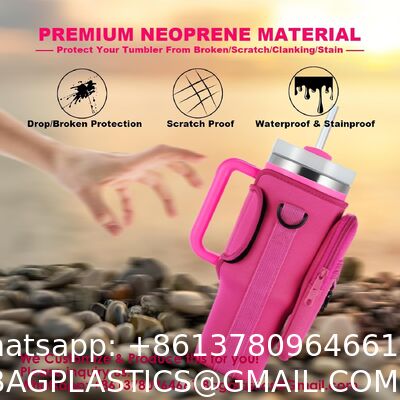 Water Bottle Carrier Bag With Phone Pocket For Stanley 40 & 30 Oz Tumbler With Handle,Pink Insulated Neoprene Cup