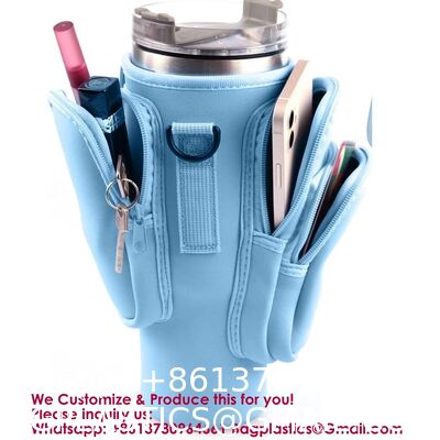 RhineStone Decoration Acessories, Tumbler With Handle,Pink Insulated Neoprene Cup Holder Pouch W/Adjustable Strap For Quencher H2.0 Stanley Cup Accessories