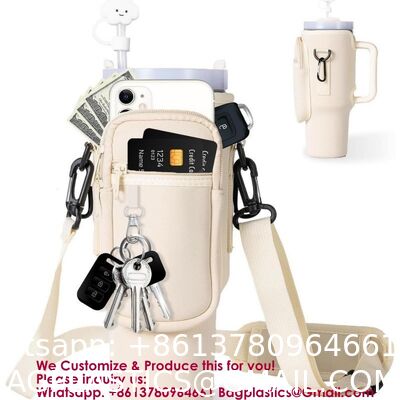 RhineStone Decoration Acessories, Tumbler With Handle,Pink Insulated Neoprene Cup Holder Pouch W/Adjustable Strap For Quencher H2.0 Stanley Cup Accessories